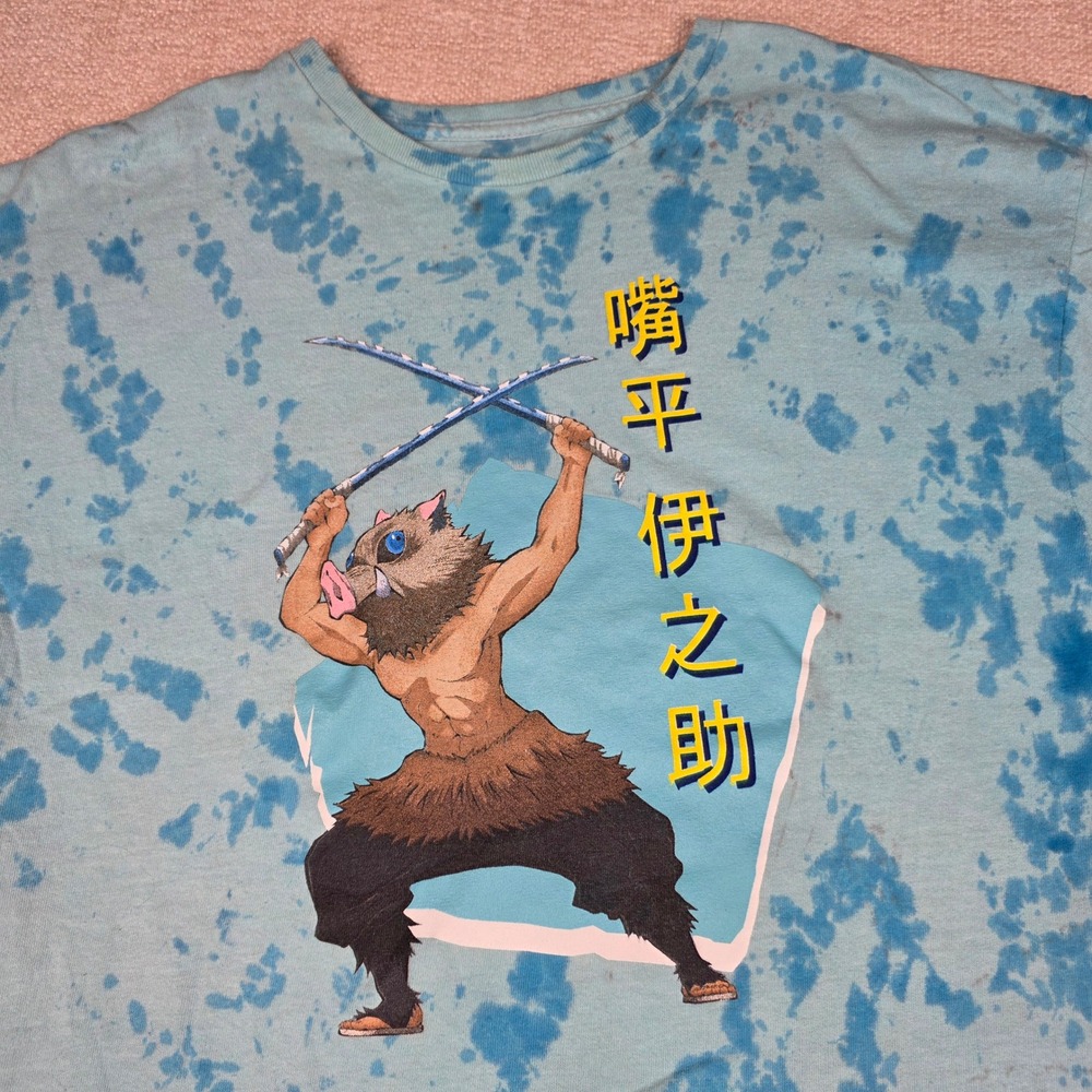 Demon Slayer Inosuke Hashibira‎ Tie Dye Shirt Mens XL Blue Anime Graphic Tee